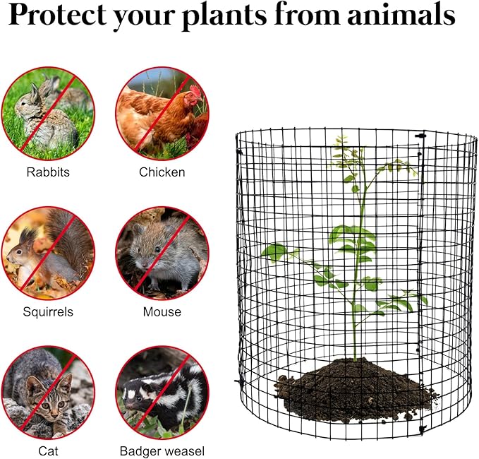 36 PCS Round Plant Protector from Animals, 12Pack 12'' x 12'' Metal Plant Cages，30Pcs Metal Mesh to Keep Animals Out, Garden Protection Bunny Barricades, Wire Plant Protectors for Rabbits Chicken Duck