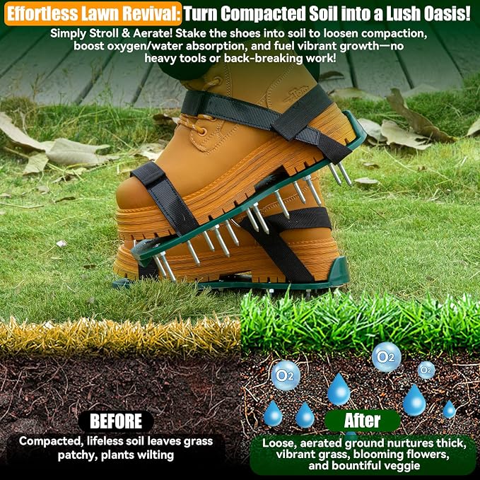 Heavy Duty Metal Lawn Aerator Shoes - 3/4" Durable Spikes, Aerating Sandals for Yard, Garden & Grass, Easy-to-Use Soil Aeration Tool