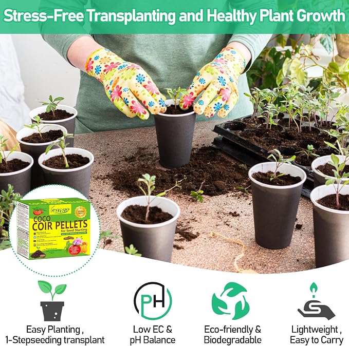 Legigo 100 Pcs 30mm Coco Coir Pellets Seed Starter Soil Mix- Organic Coconut Coir Potting Soil Pods for Seedling, Coco Peat Soil Discs for Indoor & Outdoor Plants Bonsai Herbs Vegetables and Flowers