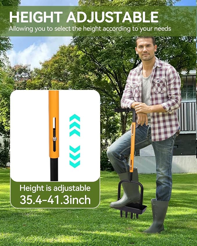 2-in-1 Manual Lawn Aerator Tool with Soil Core Storage Tray - 41.3" Heavy Duty Carbon Steel Garden Core Aerator Lawn Tool- Multifunctional Spike & Plug Aerator for Compacted Soil