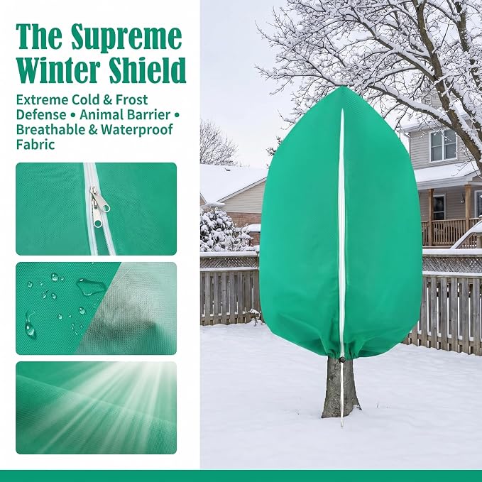 2 Pack Plant Covers Freeze Protection, 31.5" x 47.2" Frost Protection Covers with Zipper and Drawstring, Reusable Winter Plant Blanket for Outdoor Plants, Potted Trees, Shrubs and Garden Plants