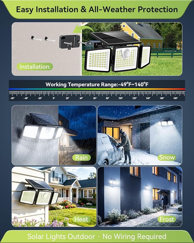 daphino 2500LM Solar Lights Outdoor with Motion Sensor,3 Head 270° Wide Angle Street Area Lights,IP65 Waterproof Security Lighting with 3 Modes(Remote,3 Pcs)