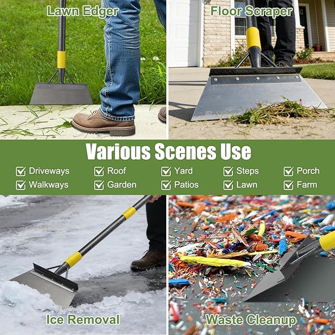 Floor Scraper Long Handle Heavy Duty, 60" Metal Ice Scraper for Driveway, Multifunctional Weed Scraper for Weed Cleaning Edging Trenching & Removing Snow Ice Dirty Moss