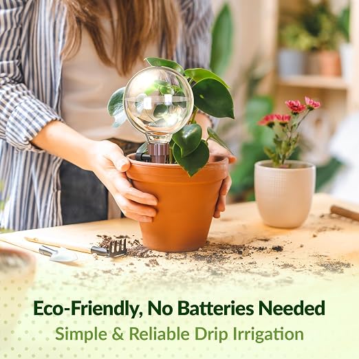 NiHome Plant Self-Watering Globes for Busy Individuals & Travelers, Long-Lasting Moisture Consistent Dripper Spike for Indoor Plants, Adjustable Flow Valve Easy to Refill & Maintain (2-Pack)