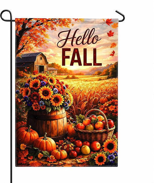 Fall Decor - Hello Fall Garden Flag | Double-Side Autumn Decor for Outdoor Indoor Outside Home - Thanksgiving Friendsgiving Decorations Banner for Garden Porch Patio Lawn Yard Party Favors Supplies