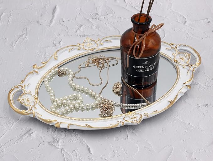 Eaoundm 14.5 x 10 inchs Oval Antique Decorative Wall Mirror Vintage Hanging Mirror (White 2 Pcs)