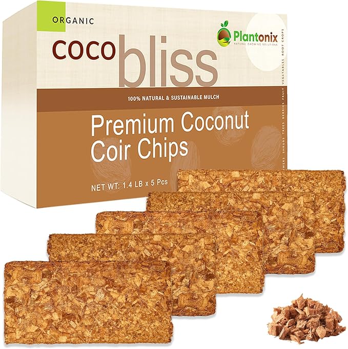 Coco Coir 650gm Bricks (5-Pack) + Coco Chips 650gm Bricks (5-Pack) - Organic Coco Coir for Plants & Coco Chips for Plants - Coconut Husk Chips - Coconut Coir Bricks - Coconut Mulch Potting Soil Mix