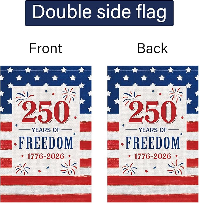 Louise Maelys 250th Anniversary Garden Flag 12x18 Inch, 250 Years American Patriotic USA Yard Banner Sign Double Sided, Commemorative Home 4th of July Outside Outdoor Decor