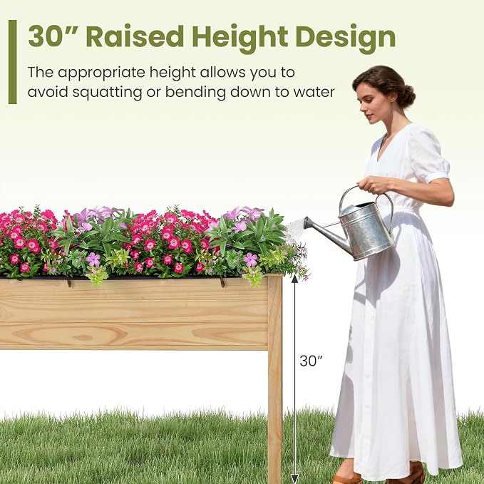 Giantex Raised Garden Beds Set of 2, Elevated Wood Planter Box with Liner, 47"x23"x30" Freestanding Raised Bed for Indoor Outdoor Plants, Vegetables Flower Herbs Fruit Gardening