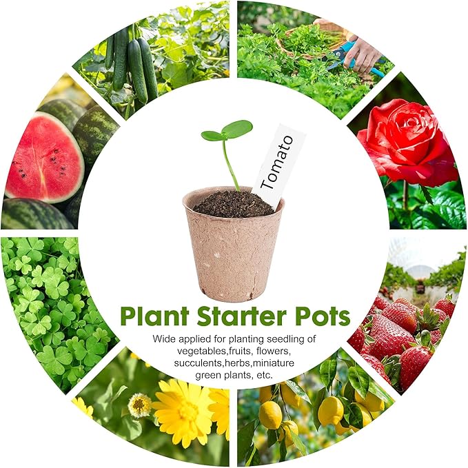 40 Pack Peat Seedling Pots for Garden Seed Starting, 3.15 Inch Biodegradable Nursery Pots with 10 Plant Labels for Flowers, Herbs & Vegetables