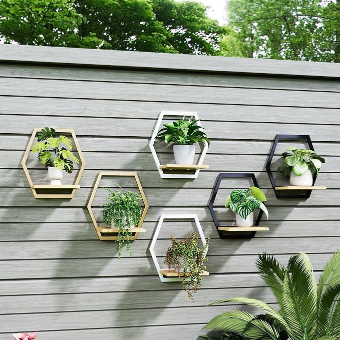 3 Pack Solid Wood & Metal Framework Wall Plant Stands,9 inch Natural Wood Shelf of Indoor,Mid Century Modern Hanging Planter for Outdoor Entryway 25 LB Load for Plants Golden