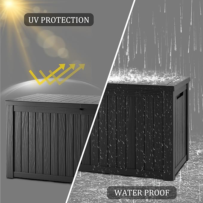 200 Gallon Outdoor Storage Box Waterproof, Lockable Resin Deck Box Large Storage Bin for Patio Furniture Cushion, Garden Tools, Pool Accessories, UV-Resistant Outside Delivery, Black