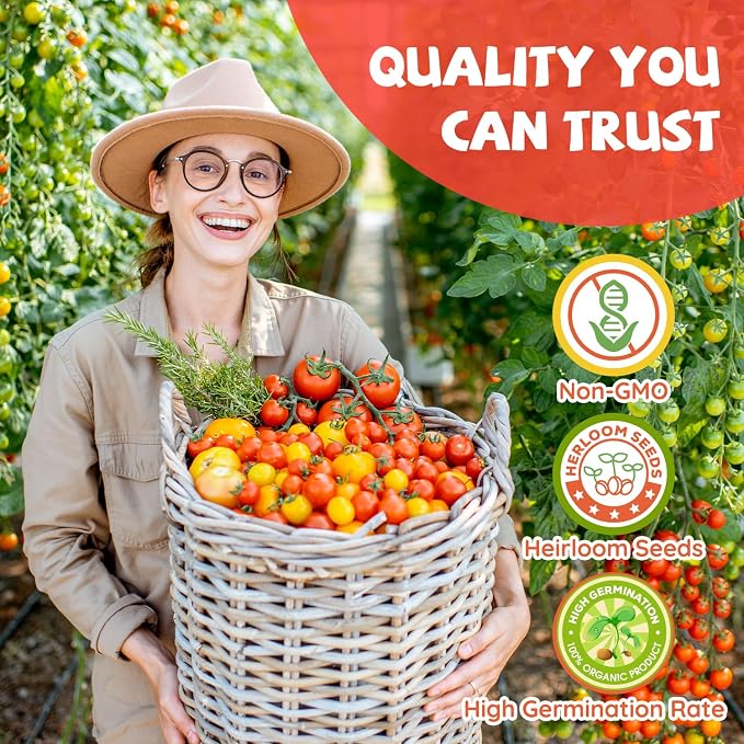 10 Heirloom Tomato Seed Varieties Packet - Open Pollinated Seeds for Planting Home Garden - Beefsteak, Roma, San Marzano, Cherokee Purple, Cherry Tomato & More