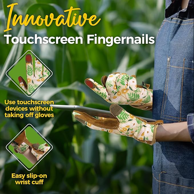 HANDLANDY Gardening Gloves for Women, Breathable Ladies Leather Garden Yard Gloves Best Gift for Gardeners