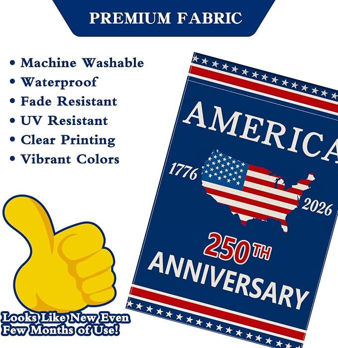 250 Anniversary Garden Flag, 250th Anniversary America Banner USA 4th of July Patriotic Freedom Yard Sign Double-Sided Waterproof Flag 28x40 Inch