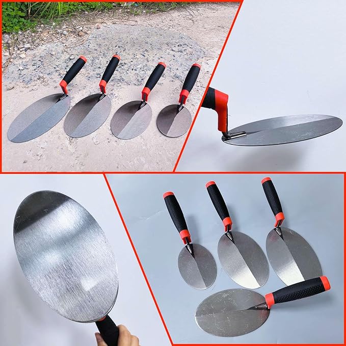 4 Pack Bricklaying Margin Trowel Set, 6” 7” 8” & 9” Carbon Steel Gauging Trowel, Masonry Trowel Hand Tool Kit for Brickwork, Concrete, Cement, Plaster, Tile Construction Projects
