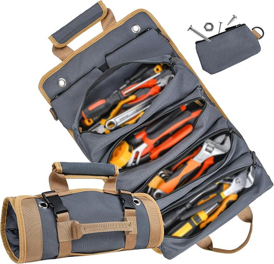 Tool Bag Tool Bags for Men Heavy Duty Tool Organizer, Portable Roll Up Tool Bag Gifts For Him, Mechanic, Electrician and Hobbyist, Car Tool Roll Organizer