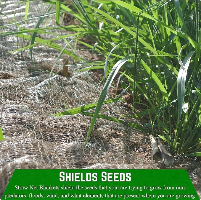 Farm Plastic Supply - Erosion Control Blanket - Straw Garden and Landscape Cover, Erosion Control Blanket, Straw Blanket, Erosion Control, Mulch, Slope Stabilizer, and Seed Protector (3' x 112.5')
