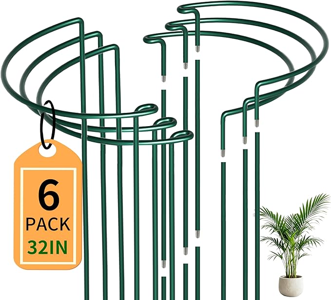 6-Pack Garden Plant Support Cages,14"Diax32"H Heavy Duty Interlinked Half Round Peony Support Rings,Metal Plant Support Stakes for Peony,Tomato,Hydrangea,Rose,Indoor & Outdoor Garden Plant Supports