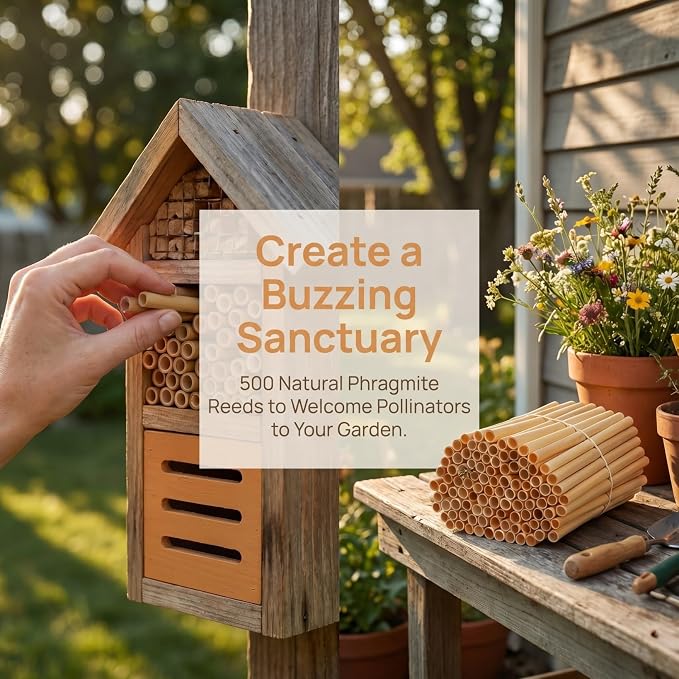 GANAZONO 500 Pcs Natural Phragmite Reed Mason Bee Tubes Set Bee Hotel Nest Box Pollinator Bee Box for Mason Bee Houses Refill Your Mason Bee House Bee Hive