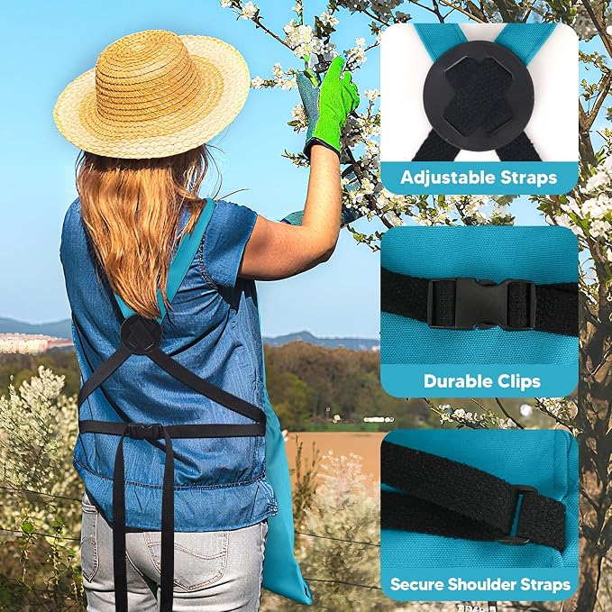 Gardening Apron,Harvest Apron with Multi-pocket for Men Women, Adjustable Cross-Back Straps, Garden Gifts for Mom,Dad