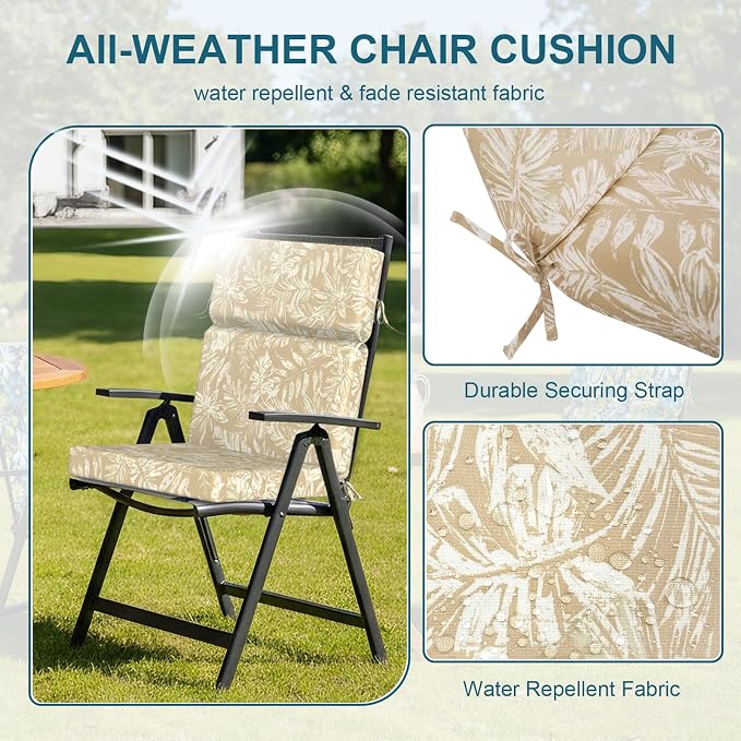 DYTXIII Outdoor High Back Chair Cushions Set of 2, 44"x22" Water Repellent Patio Seat Cushions with Elastic Sponge, All Weather Chair Pads for Rocking, Dining Chairs, Patio Furniture - Tropical Oat