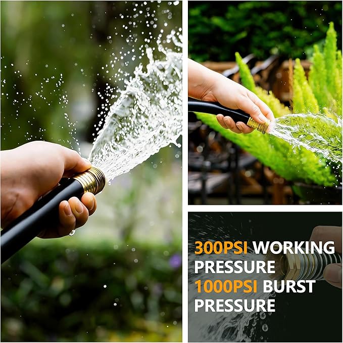 5/8" x 75ft Garden Hose, -40℉ To 190℉ Hot/Cold, Heavy Duty,Flexible, 300psi Working, 1000psi Burst, 3/4" Brass Fittings with Hose Protector Coil Spring for Outdoor,Yard, Farm