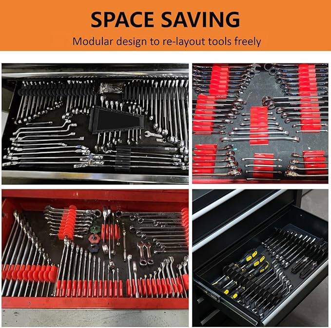 52 pcs Modular Wrench Organizers for Tool Drawers - Wrench Rack with Metric&SAE Labels, Perfect Tool Storage Holder. Gift for Father and Boyfriend (Black)