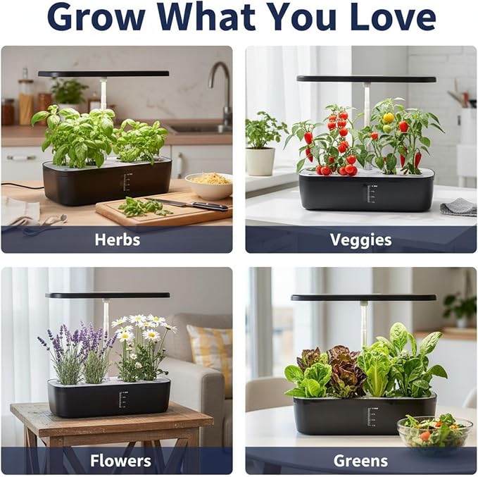 HGS-02 Soil-Free Hydroponics Growing System - 4L Tank with Smart LED Screen, 12 Pods Adjustable Height, LED Grow Light for Indoor Plants, Grow herbs Year-Around, hydro garden gifts for Plant Lovers