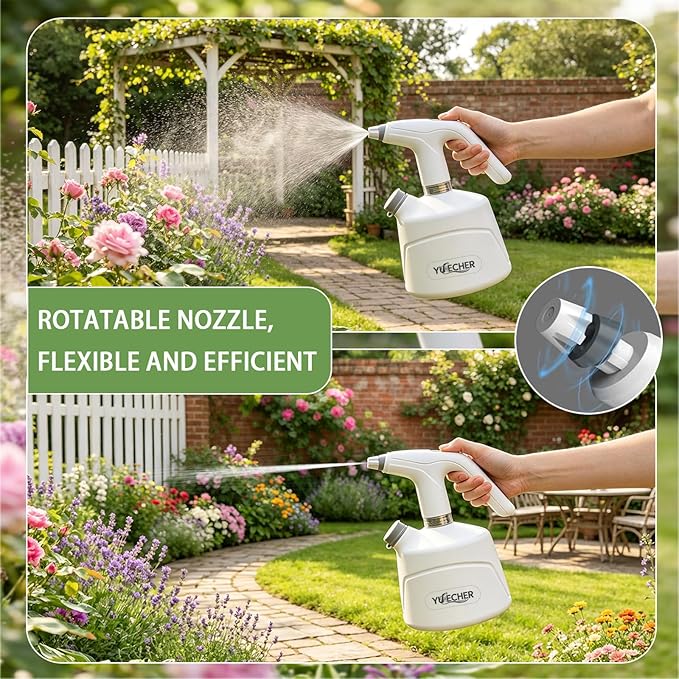 Electric Spray Bottle, 0.5 Gallon Battery Powered Plant Mister with Extended Wand, 2000mAh USB Rechargeable Automatic Garden Sprayer, Adjustable Spout Continuous Water Sprayer for Indoor Houseplants