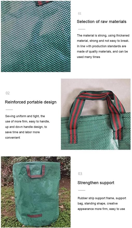 Reusable Garden Waste Bag, 80 Gallon Capacity, Heavy Duty with 4 Handles, Green,Collapsible Gardening Containers for Lawn and Leaf Trash,Weed Bag ﻿ (1)