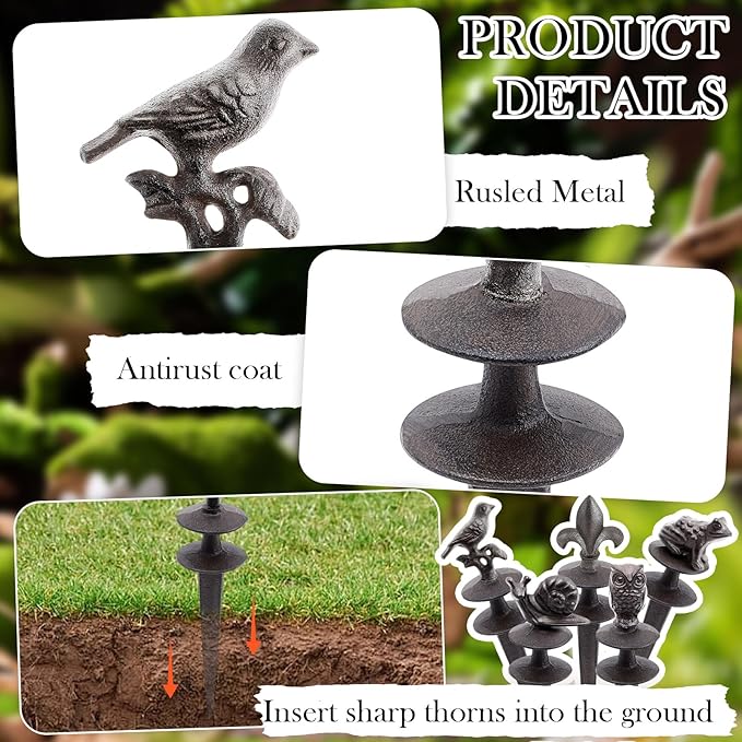 Briwooody 5 Pcs Heavy Duty Garden Hose Guide Stakes, Metal Cast Iron Water Hose Guide Spike Garden Stakes Decorative for Outside Flower Beds Plant, 1214 inches (Groovy)