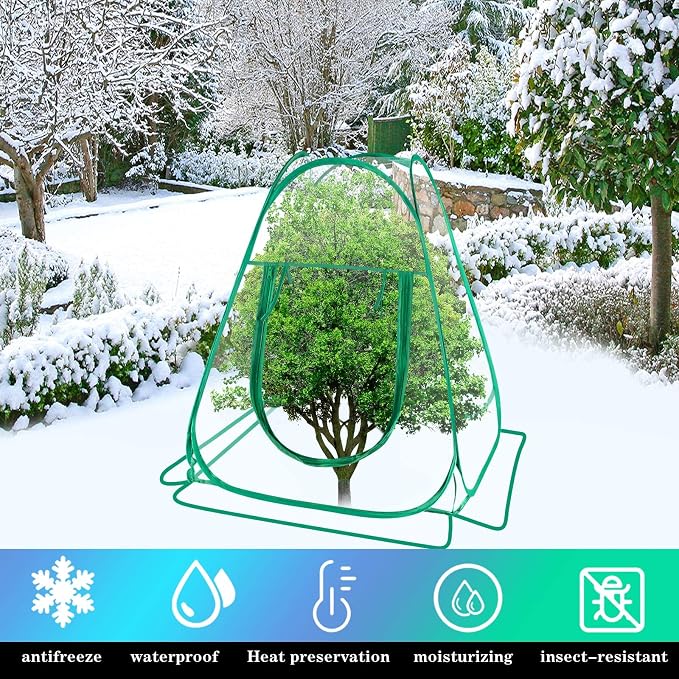 Pop Up Greenhouse Cover Transparent PVC Mini Greenhouse Outdoor with 4 Fixed Nails, Clear Portable Backyard Gardening Sunshine Tent for Cold Frost Protector Gardening Plants
