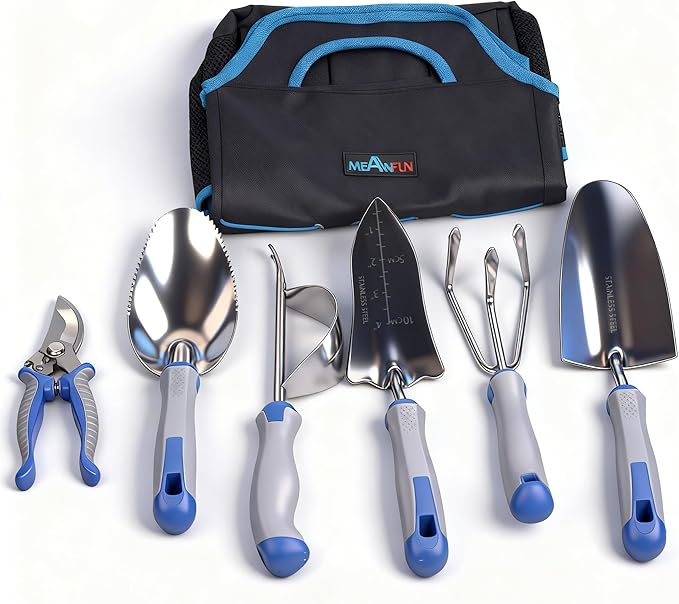 8-Piece Gardening Tools Set, Rust-Proof Stainless Steel Garden Tool with Ergonomic Handles, Ideal Gardening Gifts Set for Women Men, Includes Storage Bag, Gloves, Pruner, and Weeder