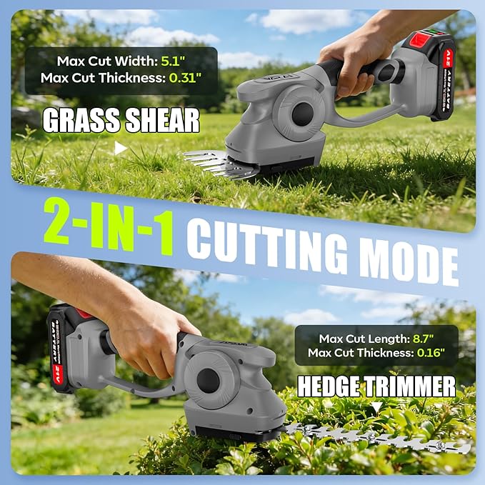 2-in-1 600W Cordless Hedge Trimmer, 21V Battery Operated Trimmer for Bush & Grass, Lightweight Garden Trimmer for Home Use