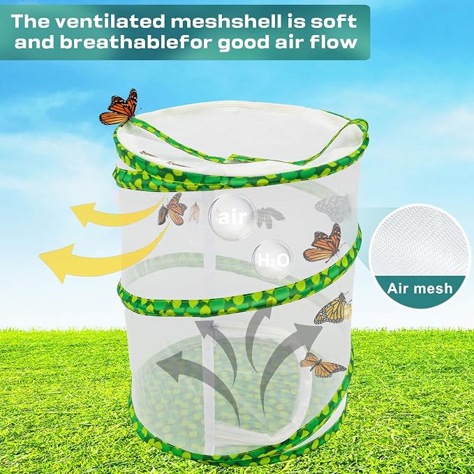 Butterfly Habitat Mesh Cage，12" x 14" Tall Pop-up Breathable Insect Bug Net Cage