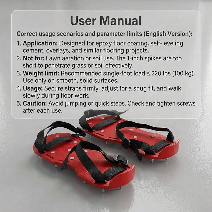 QWORK Gunite Spiked Shoes With 3/4” Short Spikes Perfect For Epoxy Floor, Overlays, Cover Installation, Green Color (Pair)