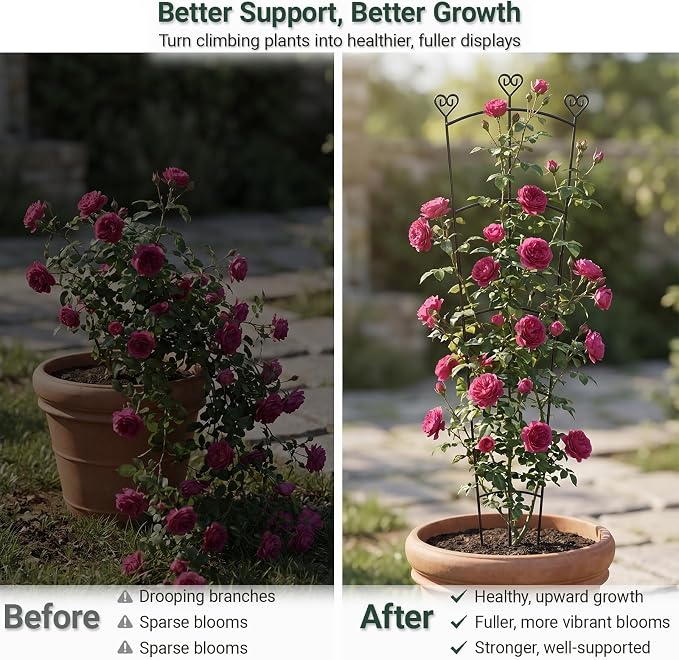 46.6" Tall Plant Trellis for Climbing Plants Indoor Outdoor, Durable Metal Trellis for Potted Plants, Adjustable Climbing Plant Support for Vines, Clematis, Morning Glories, Ivy, Black, 2 Pack