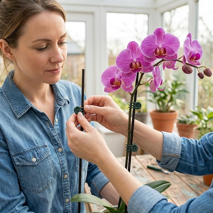 OIIKI 100pcs Orchid Clips for Plants Support, Plant Orchid Support Clips, Vine Tools Supports for Garden Climbing Stems Vines Climbing Plants- Dark Green