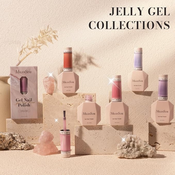 MelodySusie Jeweliver Gel Nail Polish, 0.5Fl Oz Light Blue Jelly Gel Polish Sheer Translucent Nude Soak Off UV LED Light Cure Spring Summer Colors Manicure Nail Art DIY at Home JM01