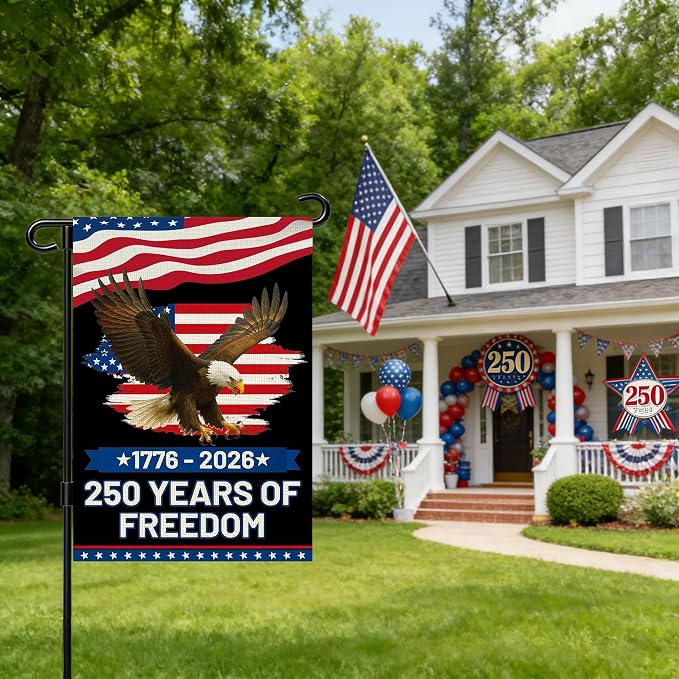 250 Anniversary Usa Garden Flags for Outside,250 Anniversary USA Flag 1776-2026 Semiquincentennial Commemorative Patriotic Banner with Eagle Design 4th of July Decorations Double-Sided Waterproof 250 Year American Flag 12x18 Inch