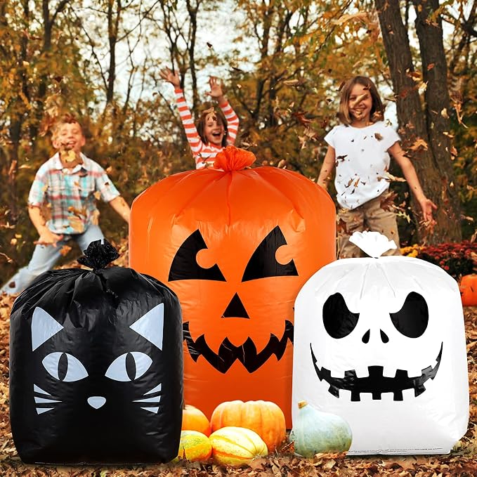 Giiffu Halloween Leaf Bags 9-Pack Pumpkin Leaf Bags | Heavy Duty Pumpkin Trash Bags for Leaves Large Plastic Halloween Lawn Garbage Yard Bags with Twist Ties Outdoor Decor