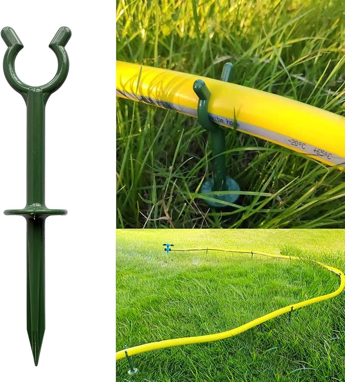 Garden Hose Guide Stakes Set of 10 - Heavy Duty 5/8” Hose holder spike for Lawn & Plant Saver, Yard Soaker Support, Durable Kink-Free Watering (Fits 5/8”Hoses)