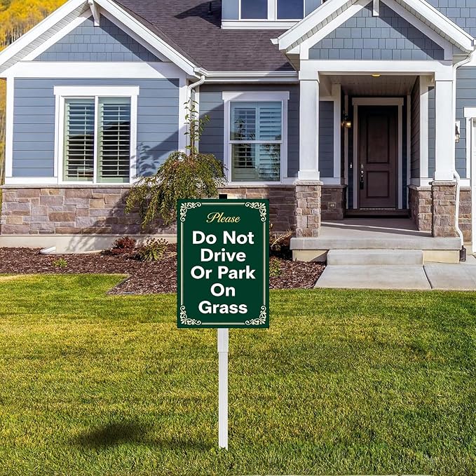 Do Not Drive Or Park On Grass Yard Sign With Stakes Keep Off Grass Stay Out of Lawn Signs No Parking Rustproof Reflective Aluminum Sign Outdoor 8x12 In