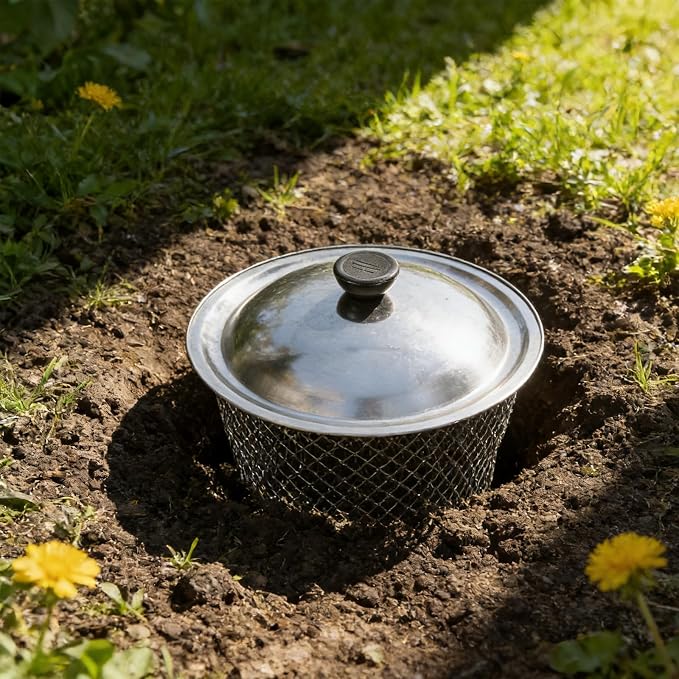 Totority In-ground Worm Composting Bins 2pcs High-Strength Metal Soil Enricher with Lids - Aerated Underground Composter for Garden Waste & Kitchen Scraps - Sustainable Backyard Recycling System