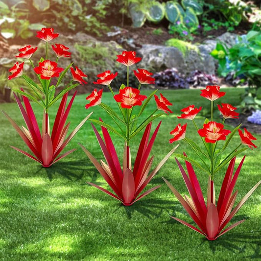 Homight Metal Agave Plant Outdoor Decoration Outdoor Garden Decoration Daffodils Flowers Mexican Yard Art Daffodils Flowers Decorative Garden Gift (3 Big red Daffodil)