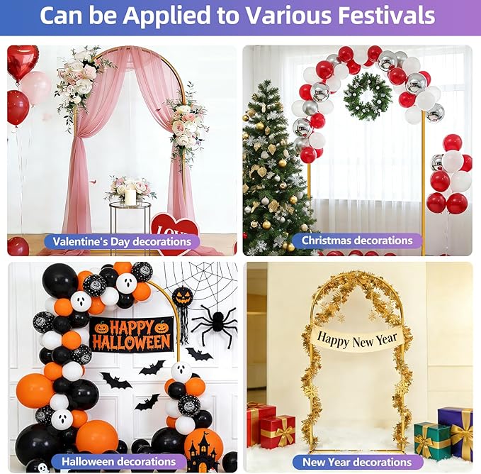 Hemmotop 6FT Arch Backdrop Stand for Party, Ceremony, Metal Arch Frame with Ground Stakes, Gold Photo Back Drop Stand for Bridal Shower, Birthday, Photo Booth, Garden Decoration, Baby Shower