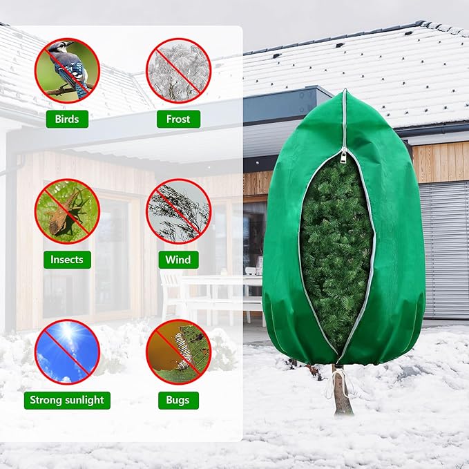 Plant Covers Freeze Protection – 4 Pack 72"x48" Extra Large Frost Blankets for Outdoor Plants, 2.8oz/yd² Heavy-Duty Tree Covers with Zipper & Drawstring – Reusable Winter Plant Freeze