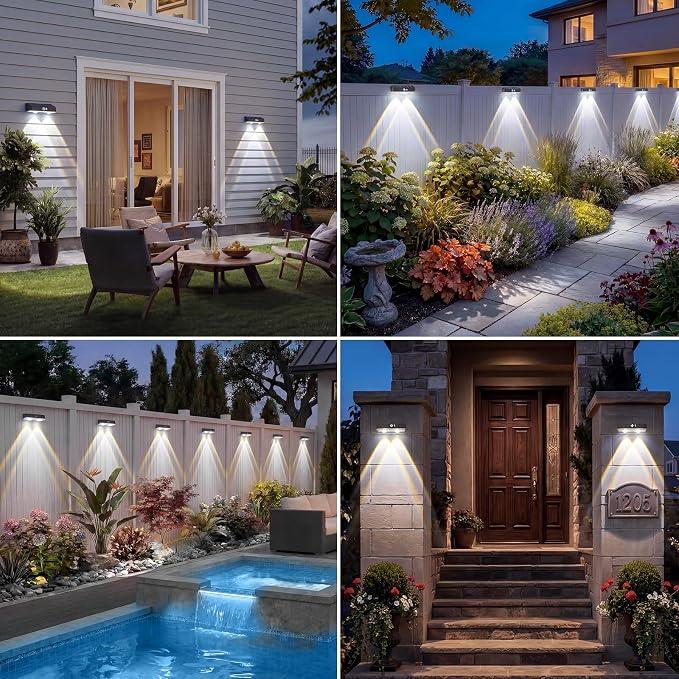 kolpop 2 Pack Solar Fence Lights Outdoor with 3 Modes Motion Sensor,IP65 Waterproof,1200mAh 60LM Bright LED Solar Lights for Fence,Patio,Backyard,Wall,Nighttime,Party(Cool White)