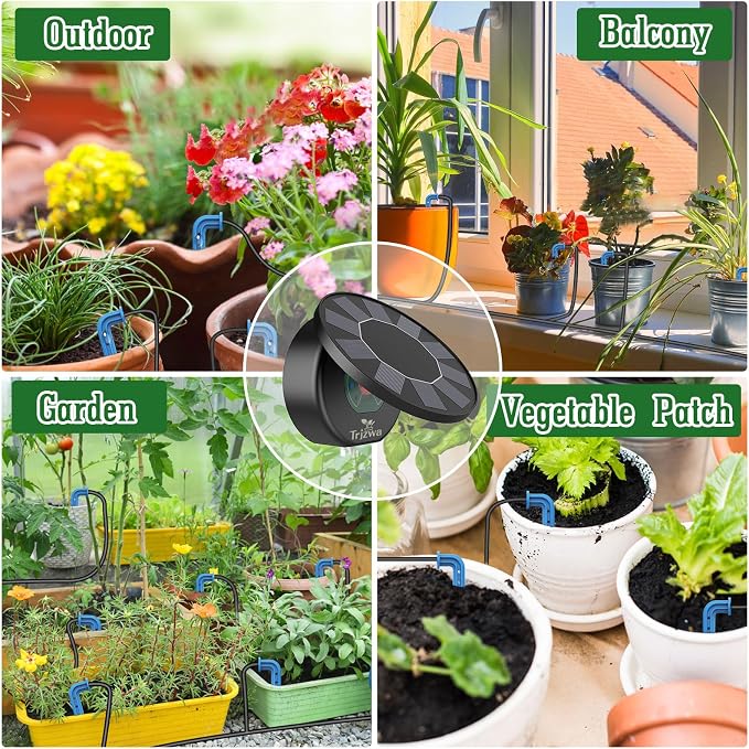 Solar Automatic Drip Irrigation System Kit, Auto Watering Kit for DIY Garden Watering System with 9 Timing Modes and Anti-Siphon Set，Indoor/Outdoor Garden, Balcony & Patio Irrigation System